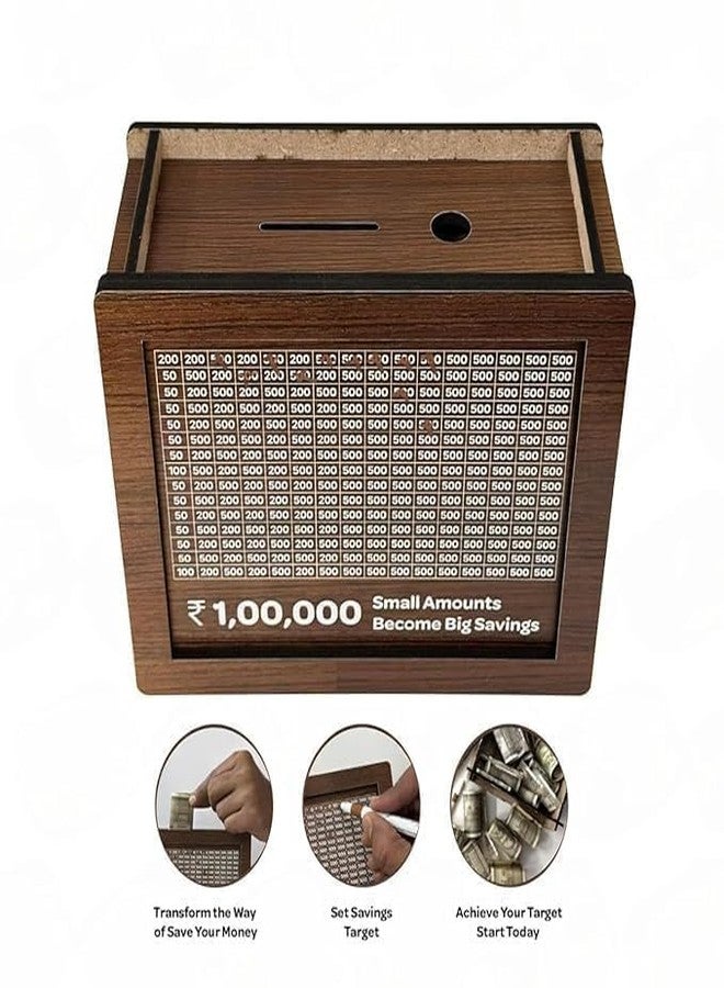 Drumstone 𝐃𝐫𝐮𝐦𝐬𝐭𝐨𝐧𝐞 𝟏𝟎-𝐘𝐞𝐚𝐫 𝐖𝐚𝐫𝐫𝐚𝐧𝐭𝐲 Premium Wooden Money Bank | Lockable Laminated Savings Box for Coins & Currency | Secure Piggy Bank for Home, Office & Gifting - - Image 2